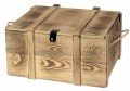 Holzkiste geflammt f�r 6 Flaschen - mit Lederscharnier und Hanfseilgriff -  Ma�e 365 x 260 x 190 mm -  VE : 1