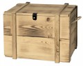 Holzkiste geflammt f. 12 Flaschen mit Lederscharnier und Hanfseilgriff