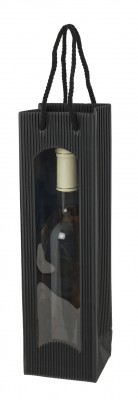 visuals Flaschentaschen Welle Schwarz mit Fenster f&uuml;r 1 Flasche, VE: 20 St&uuml;ck